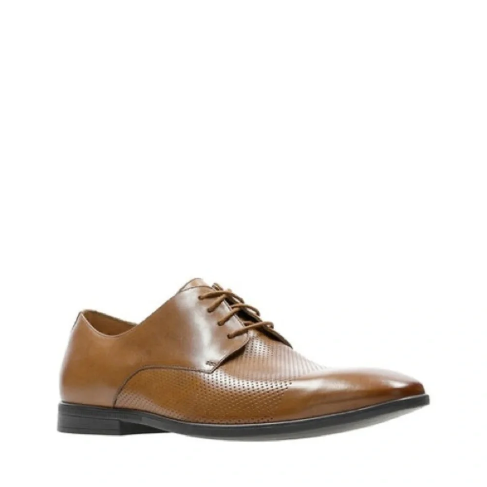 NEW!! Men's Clarks Bampton Cap Tan Leather Oxford Shoes Size 10M